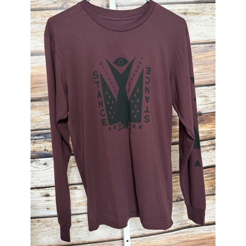 Stance Long Sleeve Shirt Mens Small Graphic Tee Burgundy New